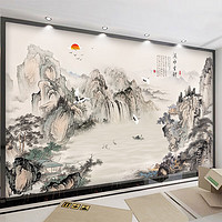 others 其他 霸刚电视背景墙壁纸客厅现代简约新中式水墨画山水画风景墙纸壁画墙布 无缝植绒布1平方