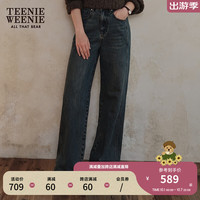 Teenie Weenie小熊2024年秋季新款复古时髦水洗阔腿裤休闲裤牛仔裤