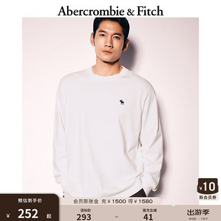 ABERCROMBIE & FITCH男装 24秋季简约重磅百搭经典小麋鹿圆领长袖T恤KI124-4501 白色 M (180/100A)