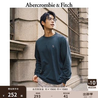 ABERCROMBIE & FITCH男装 24秋季简约重磅百搭经典小麋鹿圆领长袖T恤KI124-4501 墨绿色 XXL (185/124A)