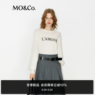 MO&Co.毛衣针织衫醋酸羊绒2024冬新品长袖钉珠套头上衣MBD4SWTT01