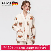 ROVO月子服保暖睡衣秋冬珊瑚绒产妇产后加厚哺乳孕期家居服套装 白色小熊 M