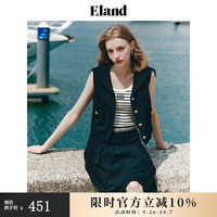 ELAND衣恋海军领粗花呢马甲女修身无袖马夹2024夏季 藏青色(59)Navy S/160
