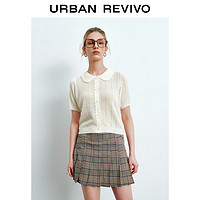 URBAN REVIVO UR2024秋季女装甜美肌理镂空娃娃领短袖针织衫UWU940197 本白 XS