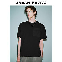 URBAN REVIVO UR2024秋季男装山系少年感拼接口袋棉质短袖T恤UMY440010 正黑 L