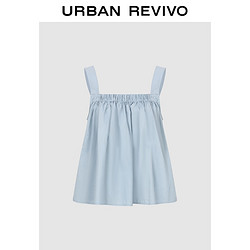 URBAN REVIVO UR2024秋季女装甜美气质压褶缩褶娃娃衫吊带衫UWU240082 中灰蓝 S