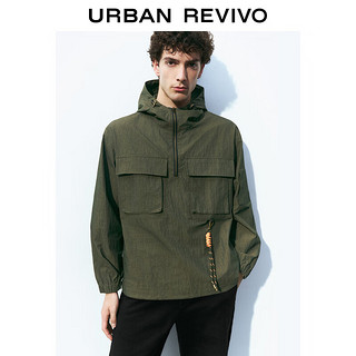 URBAN REVIVO URUR2024秋季男装户外超宽松微皱抽绳连帽夹克外套UML240060 灰绿 S(XS-S)