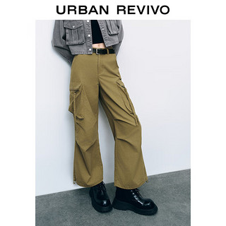 URBAN REVIVO UR2024秋季女装复古潮流工装风口袋抽绳宽腿裤UYL640007 卡其 XXS