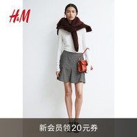 H&M女士半身裙2024夏秋喇叭下摆半身裙1239357 灰色/人字纹 165/80 42