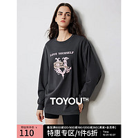 TOYOUTH 初语 重工图腾刺绣经典t恤女2024秋季宽松百搭减龄休闲风上衣 深灰色 L