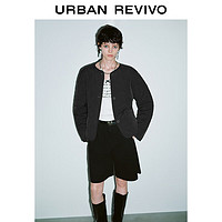 URBAN REVIVO UR2024秋冬女装时尚休闲百搭菱格绗缝圆领棉服UYY140002 黑色 S