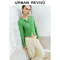 URBAN REVIVO UR2024秋季女装时尚撞色拼接层次软糯针织开衫UYY940010 浅薄绿 L