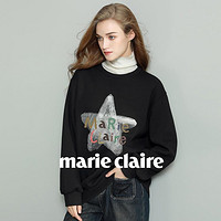 Marie Claire 嘉人 长袖卫衣女2024春秋冬新款圆领舒适时尚中长款打底衫上衣