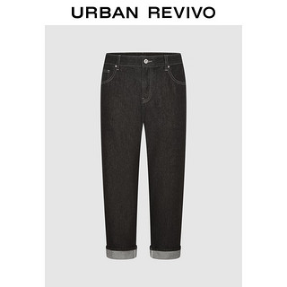 URBAN REVIVO UR2024秋冬男装时尚轻熟风翻边萝卜裤牛仔长裤UMM840026 黑色 32