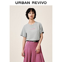 URBAN REVIVO UR2024秋季女装时尚休闲简约撞色字母短袖T恤UYY440006 花灰 S