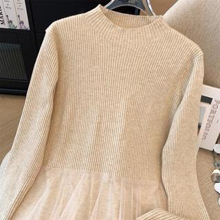 小香风两件套连衣裙女装春秋装洋气减龄中长款打底网纱裙女潮