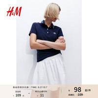 H&M女装T恤2024秋季新款刺绣图案Polo衫1239902