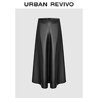 URBAN REVIVO UR2024秋冬女气质魅力质感高腰宽松PU皮裙半裙UWG540100 黑色 XS