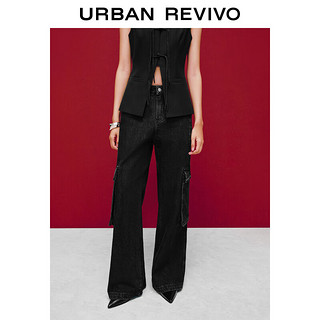 URBAN REVIVO UR2024秋季女装休闲工装风贴袋牛仔长裤UWG840260 黑色 29