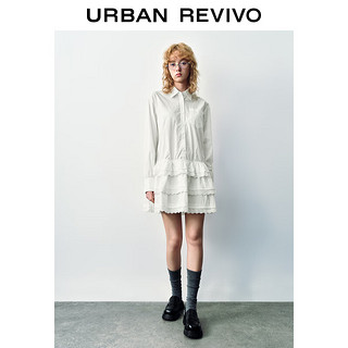 URBAN REVIVO UR2024秋季女装少女感层叠蕾丝花边衬衫连衣裙UYU740014 本白 XL