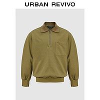 URBAN REVIVO UR2024秋冬男装潮流设计感Polo领宽松T恤UML440164 卡其绿 XS