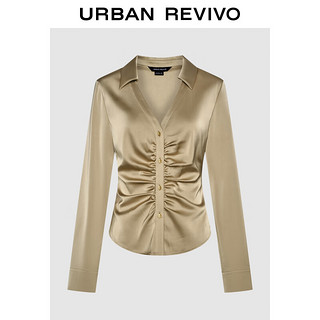 URBAN REVIVO UR2024秋季女装高智感气质褶皱长袖开襟衬衫UWG240235 暖灰 XS