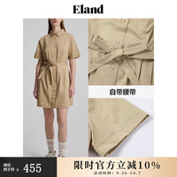 ELAND衣恋连衣裙翻领纯色宽松赠腰带衬衫裙学院风夏季