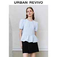 URBAN REVIVO 女士时尚休闲泡泡袖短袖罩衫衬衫 UYY240003 粉蓝 S