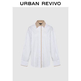 URBAN REVIVO UR2024秋季女装知识分子风条纹拼接开襟衬衫UWG240226 蓝色条纹 M