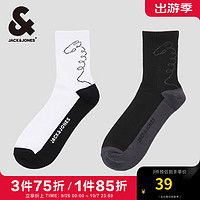 杰克琼斯 杰克·琼斯（JACK&JONES）夏季中筒袜撞色字母印花舒适休闲运动两双装袜子22421Q012 本白色/黑色A06 M