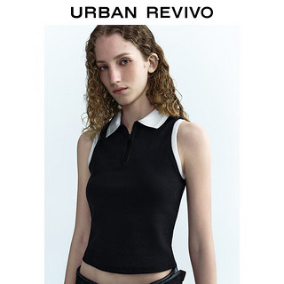 URBAN REVIVO UR2024秋季女装时尚撞色Polo领拉链修身马球衫UYU440001 藏青 S