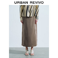 URBAN REVIVO UR2024秋季女装时尚气质通勤百搭长款A字半裙UWM540005 深红棕 XL