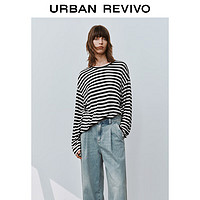 URBAN REVIVO UR2024秋季女装慵懒休闲风撞色条纹宽松长袖T恤UWM440014# 黑色条纹 XS