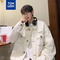 唐狮 TONLION秋装男外套翻领文字牛仔外套开衫外套男男装秋款外套牛仔外套男WP 本白 M
