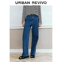 URBAN REVIVO UR2024秋季女装时髦洗水贴袋高腰宽腿牛仔长裤UYU840005 蓝色 30