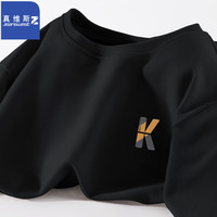 真维斯（JEANSWEST Z+）圆领双面绒打底衫男士保暖内搭上衣服居家休闲双面德绒韩版男装 黑（K字母X） M