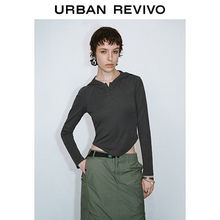 URBAN REVIVO UR2024秋冬女装休闲纽扣式插肩袖连帽长袖T恤UYY440056 深灰 XL