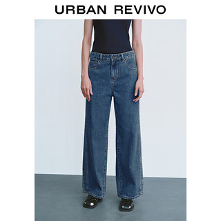 URBAN REVIVO UR2024秋季女装时尚经典复古休闲直筒牛仔长裤UYY840033 蓝色 29