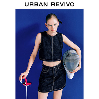 URBAN REVIVO UR2024秋季女装复古摩登撞色明线拉链牛仔衬衫UWU840097 靛蓝 L