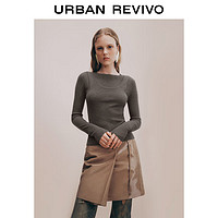 URBAN REVIVO UR2024秋冬女装时髦假两件设计感修身针织衫UWH940093 咖啡色 M