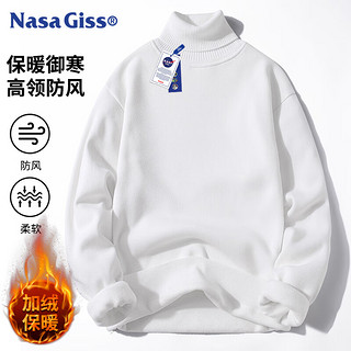 NASA GISS 高领毛衣男秋冬加绒保暖针织衫男士毛线衣 高领白色加绒 2XL