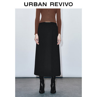 URBAN REVIVO UR2024秋季女装时尚轻通勤风气质后开衩半裙UWG540110 正黑 XS