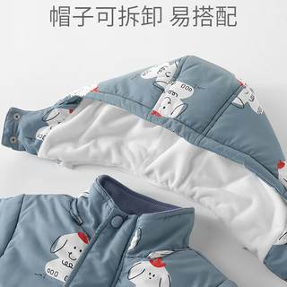 巴厘小猪（BALIPIG）女童夹棉加绒外套秋冬长款儿童衣服洋气婴儿棉衣棉袄加厚宝宝棉服 蓝底矮帽狗 80cm