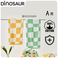 DinOSAUR 恐龙 全棉毛巾 方巾洗脸纯棉家用男女通用小毛巾 时尚吸水 绿格子A 面巾单条装