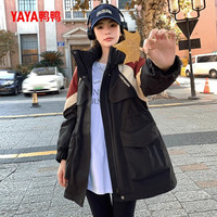 鸭鸭羽绒服 YAYA鸭鸭派克羽绒服女2024年冬季时尚百搭休闲收腰显瘦运动短款外套 黑色 M