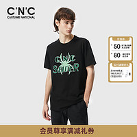 C'N'C CNC男装24春夏短袖T恤男蜘蛛印花胶印打底衫 黑色 52（180/96A）