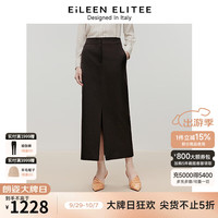 朗姿欧洲EiLEEN ELITEE2024年冬季新款长款羊毛前开叉西服半身裙