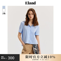 ELAND衣恋衬衫女短袖宽松海军领衬衣休闲上衣2024夏季 蓝色(50)Blue M/165
