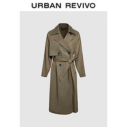 URBAN REVIVO UR2024秋季女装摩登英伦风双排扣收腰系带风衣UWM140030 橄榄绿 M