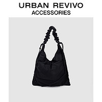 URBAN REVIVO 2024秋季女士褶皱抽绳单肩斜挎包UAYB40013 黑色